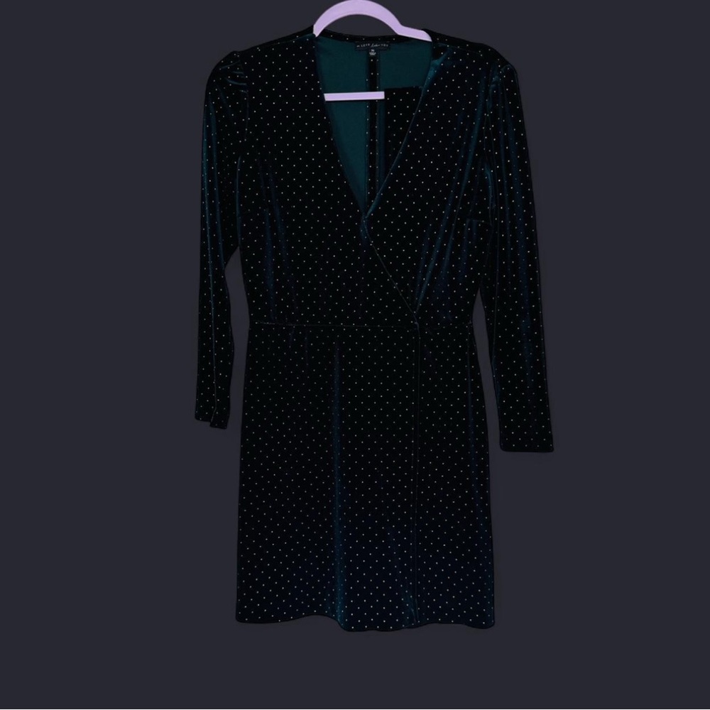A Love Like Yours Green Velvet Dress with Gold Dots